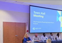 North Port Town Hall – August 19th Speakers and residents at the North Port town hall